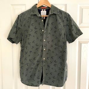 Ricky Singh Green Sparrow Print Button-down